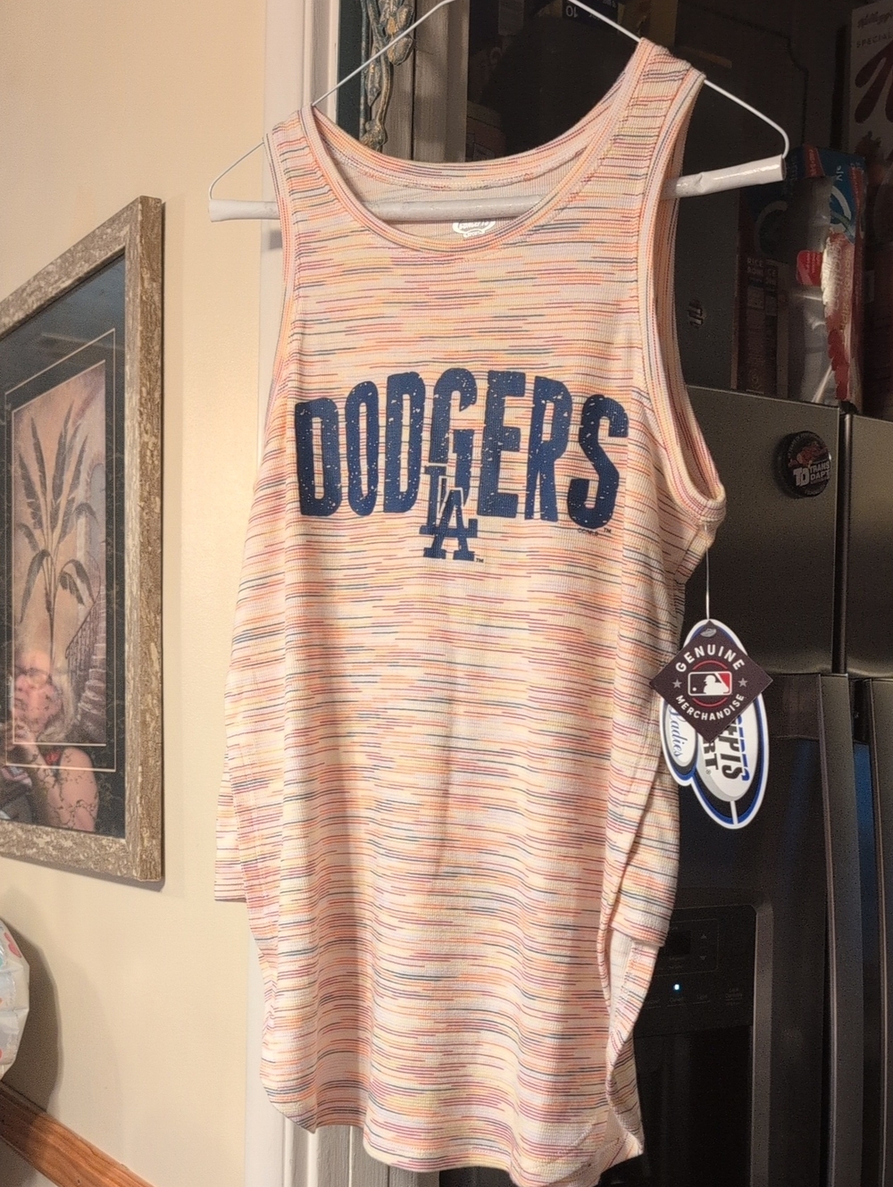 Concepts Sport Women's Dodgers Striped Pink Tank Top Medium